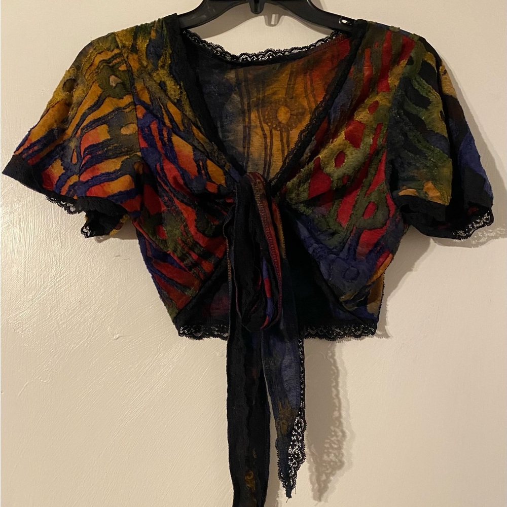 Colorful Tie-Front Cropped Top